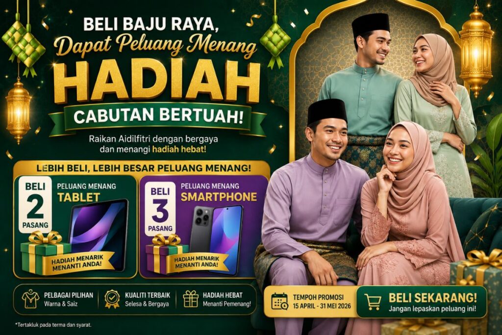 Contoh poster promosi baju raya yang dihasilkan menggunakan AI