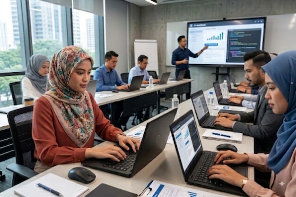 Peserta menjalani latihan praktikal AI menggunakan laptop sendiri